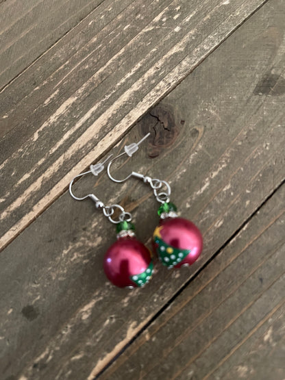 Christmas Tree Glass Pearl Wire EarringsPink tiful of LOVE
