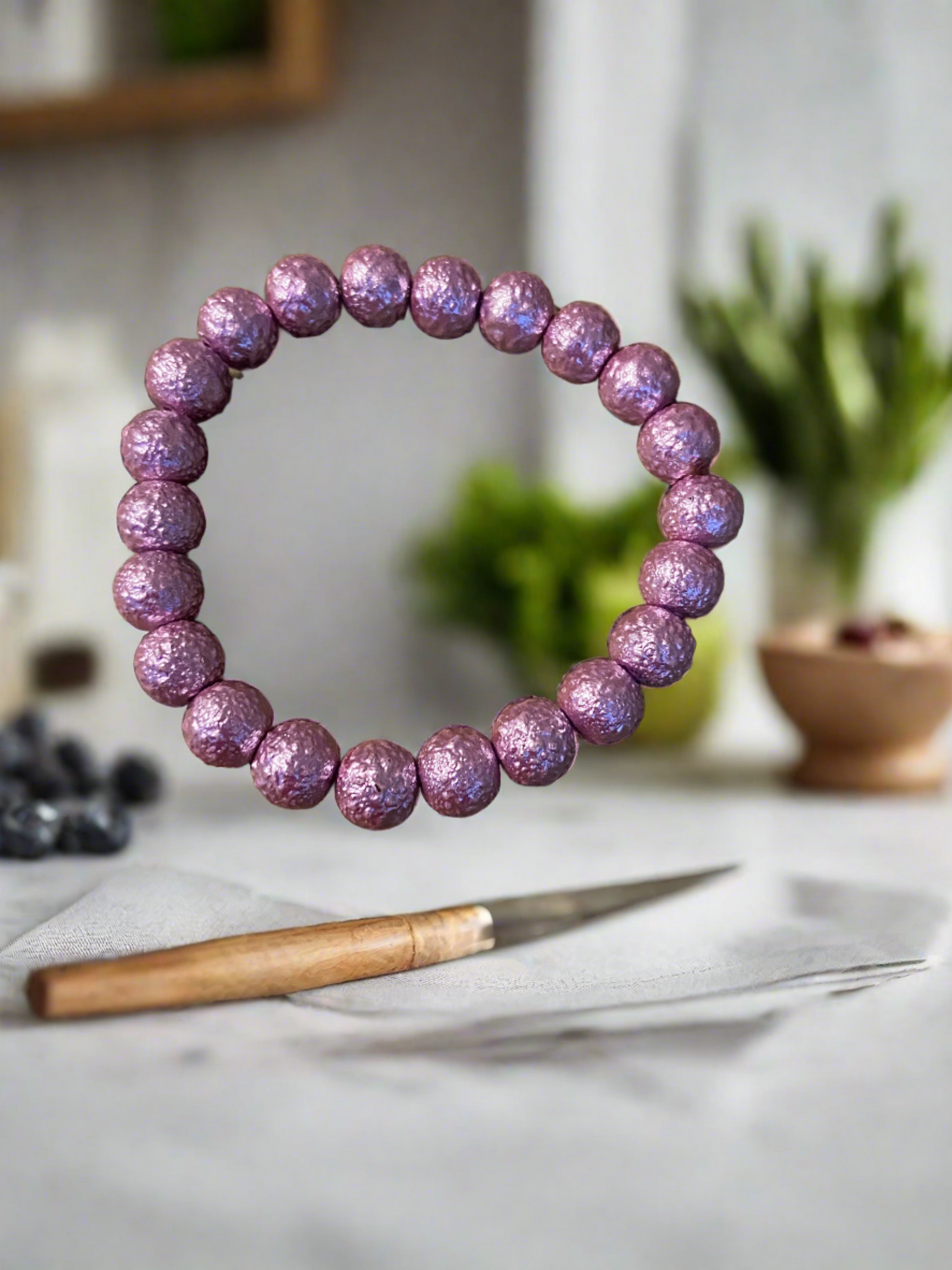 Purple Round Coated Glass Beaded Elastic/Stretch BraceletPink tiful of LOVE