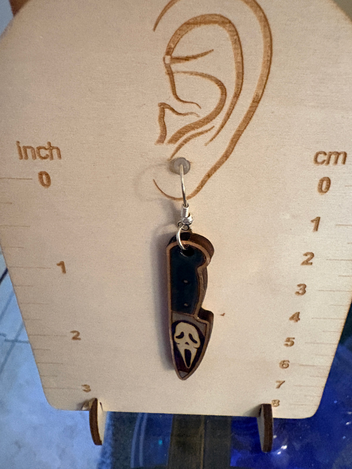 Ghost Face Knife Wooden Dangle Earrings – Hand-Painted Halloween Horror