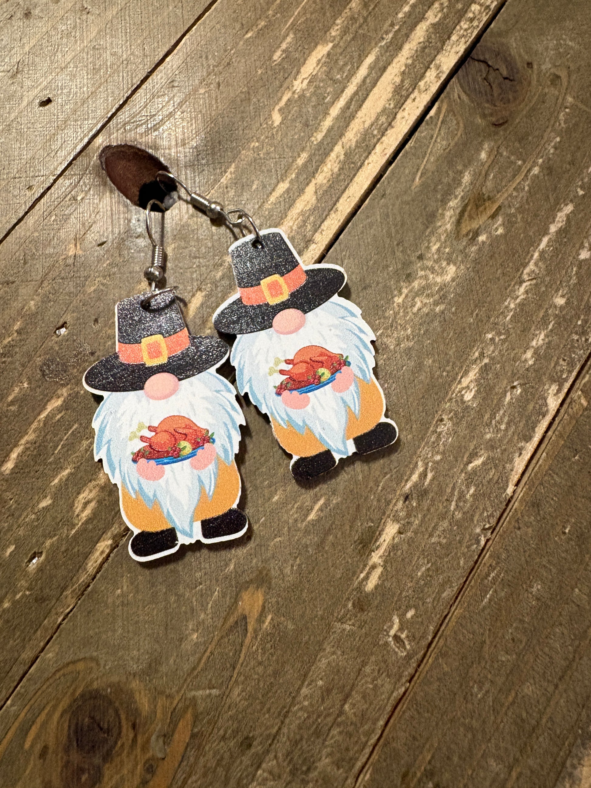 Thanksgiving Pilgrim Gnome Wire EarringsPink tiful of LOVE