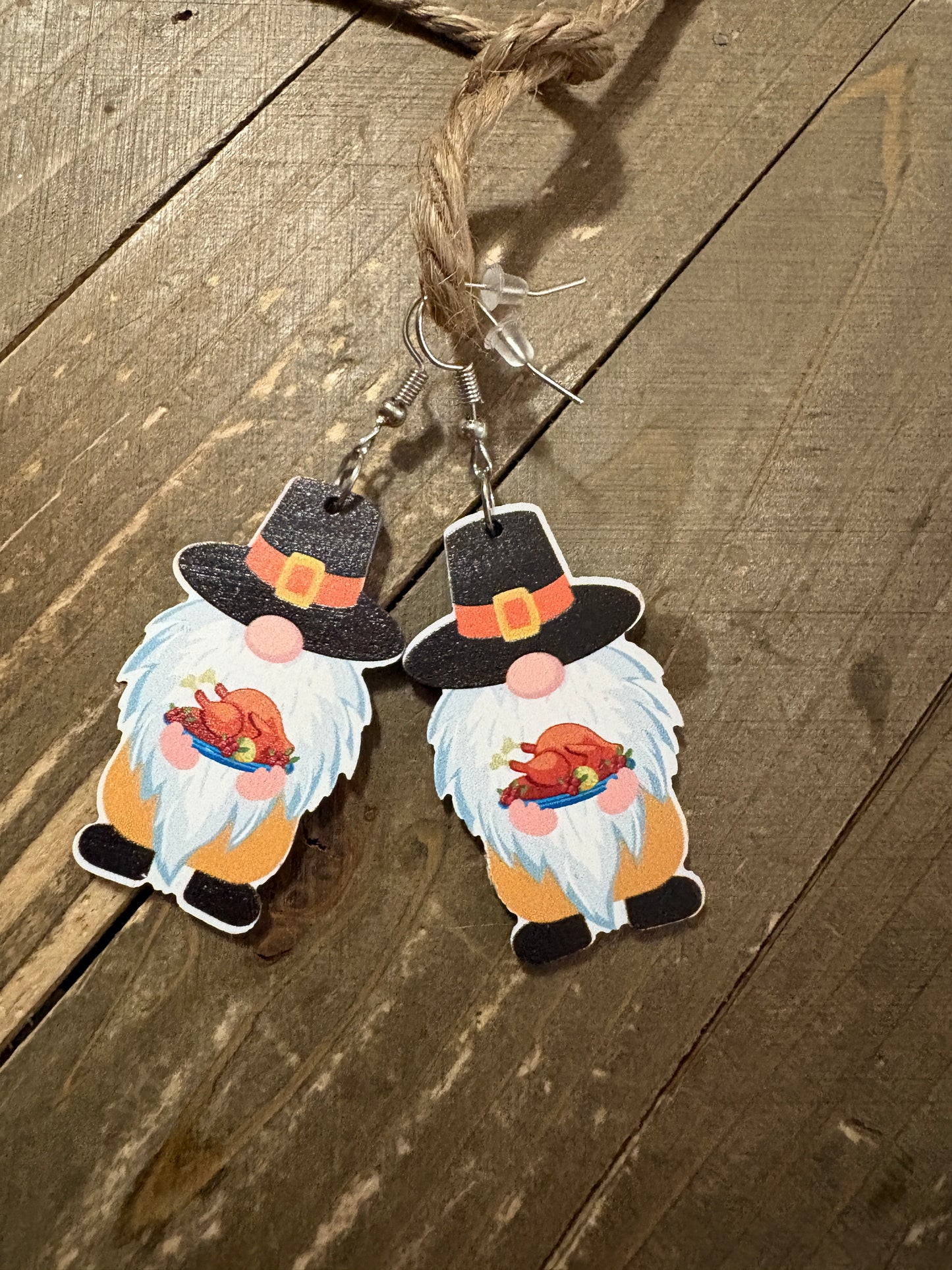 Thanksgiving Pilgrim Gnome Wire EarringsPink tiful of LOVE