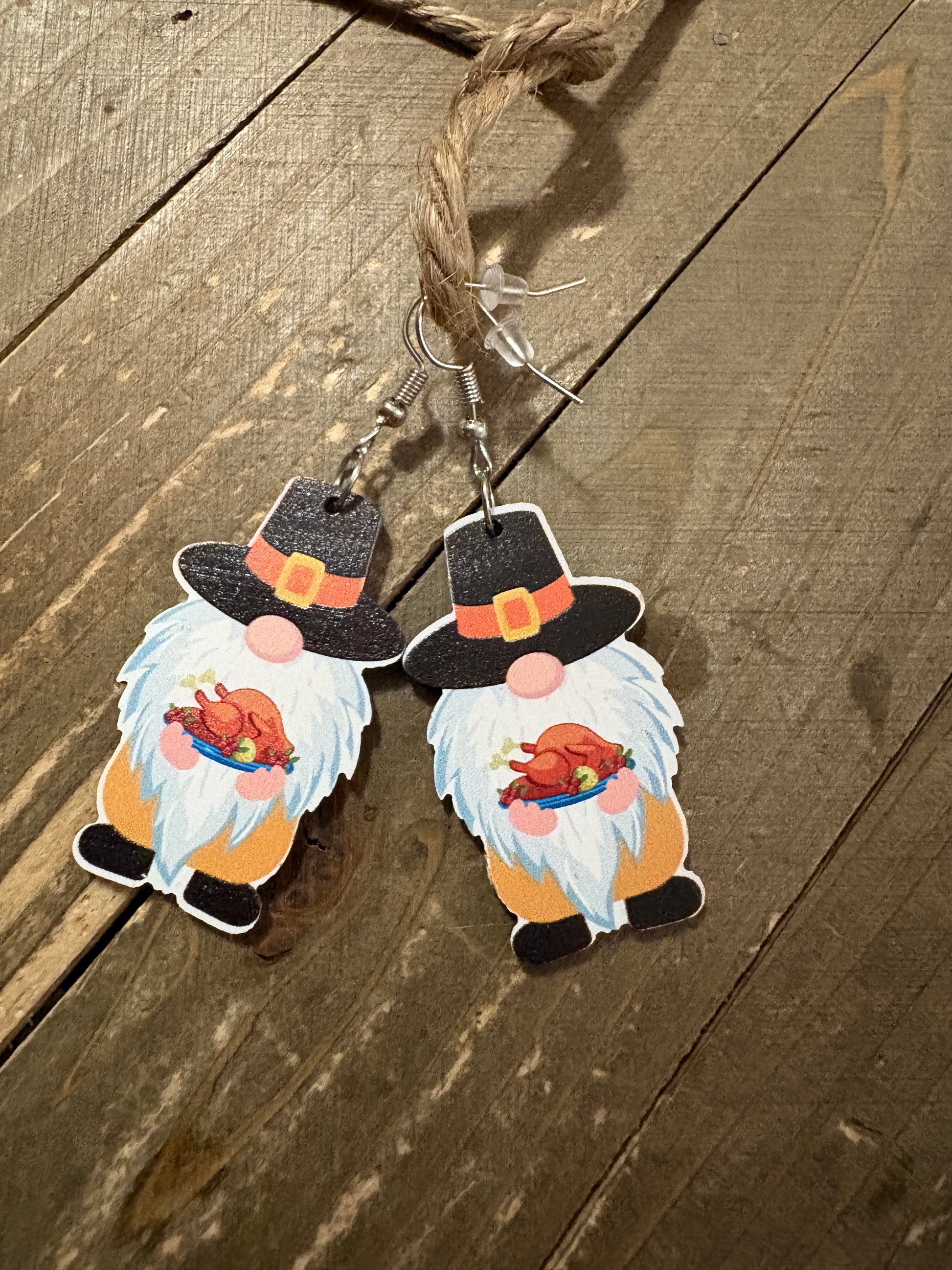 Thanksgiving Pilgrim Gnome Wire EarringsPink tiful of LOVE