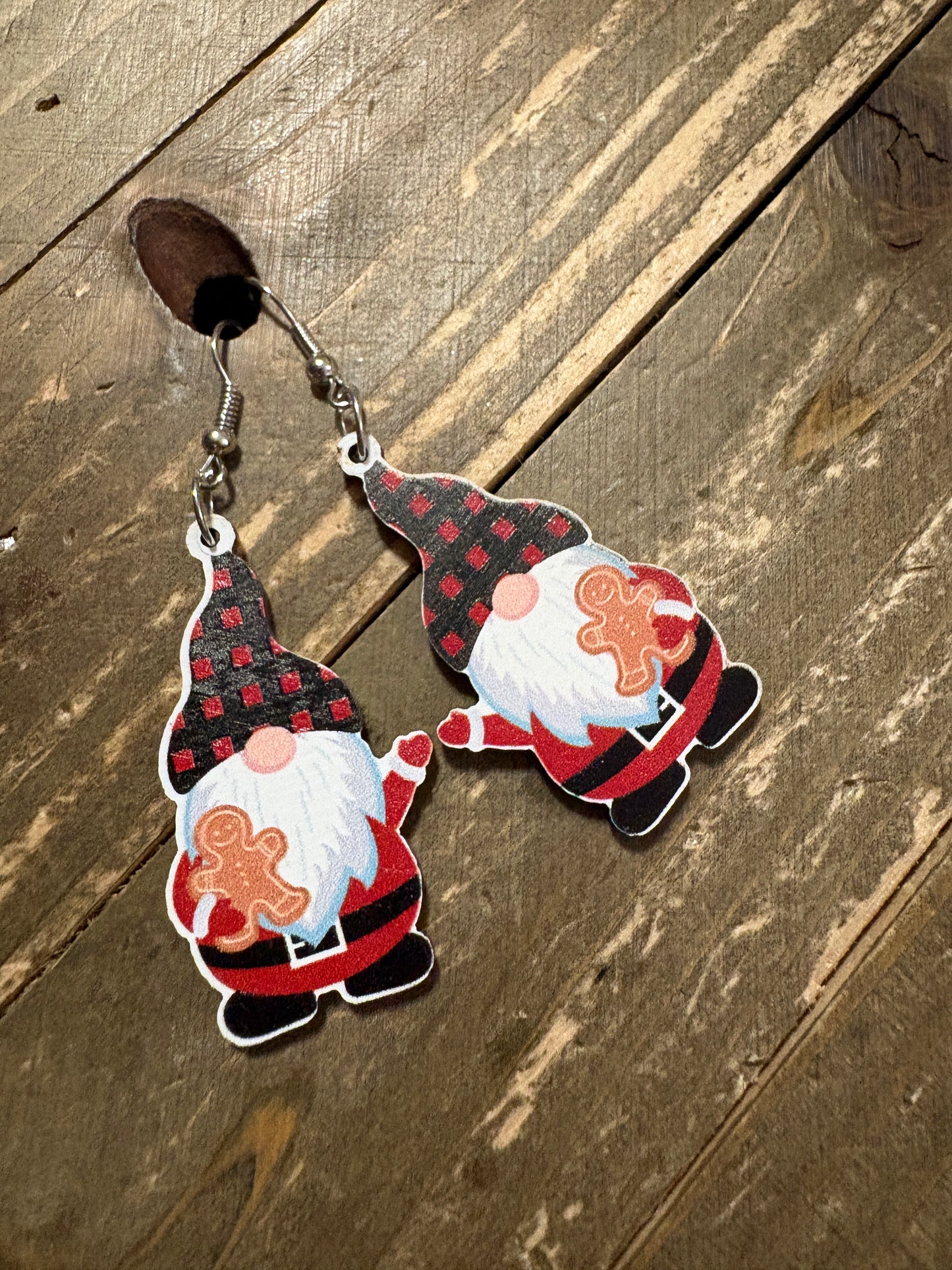 Christmas Gnome holding Gingerbread Man Wire EarringsPink tiful of LOVE