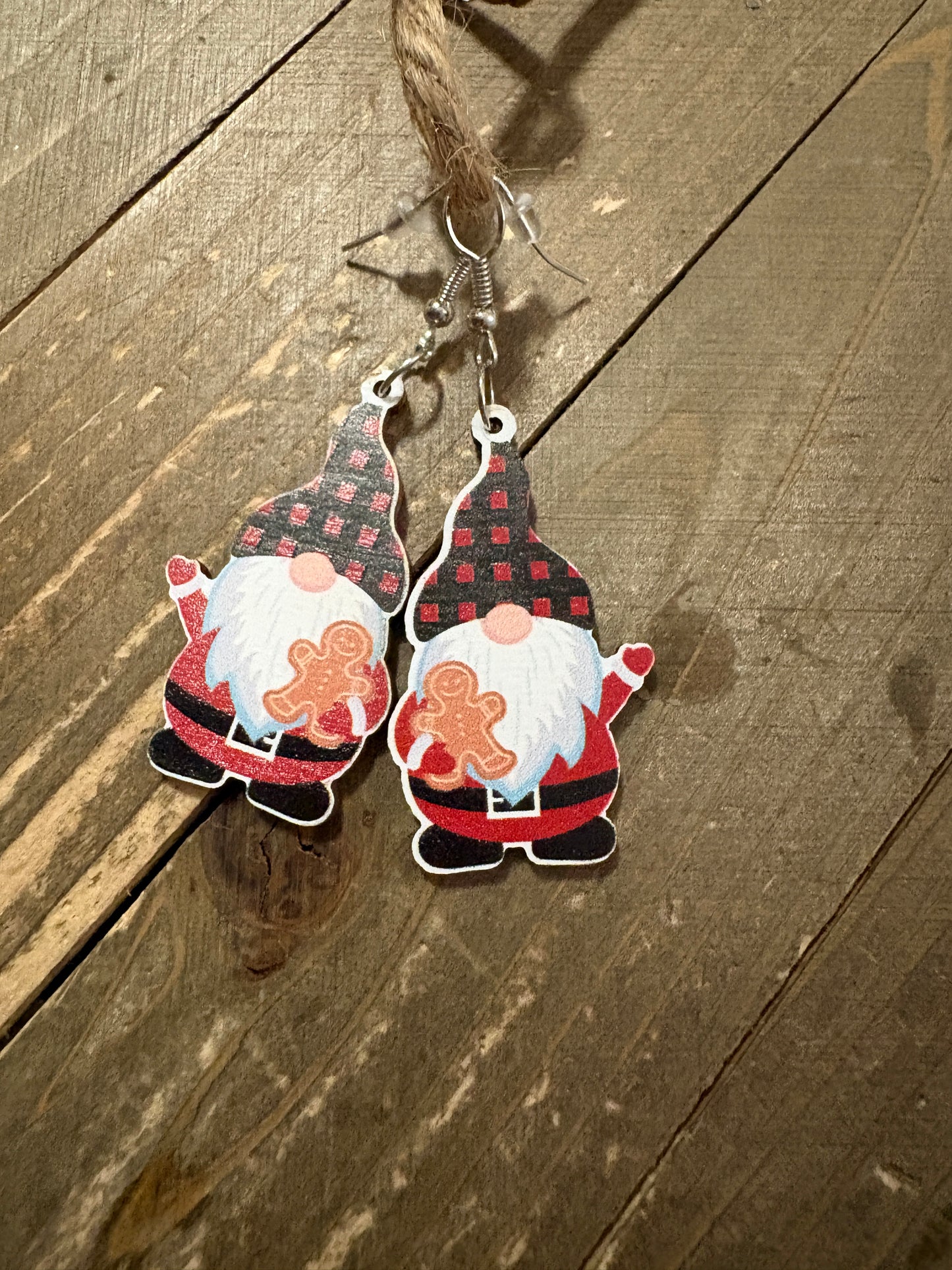 Christmas Gnome holding Gingerbread Man Wire EarringsPink tiful of LOVE