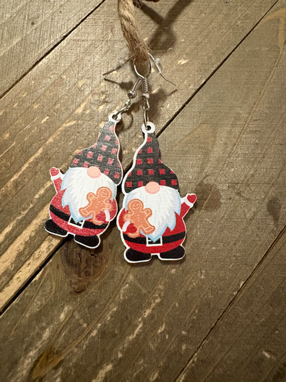Christmas Gnome holding Gingerbread Man Wire EarringsPink tiful of LOVE