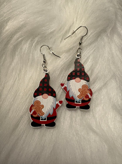Christmas Gnome holding Gingerbread Man Wire EarringsPink tiful of LOVE