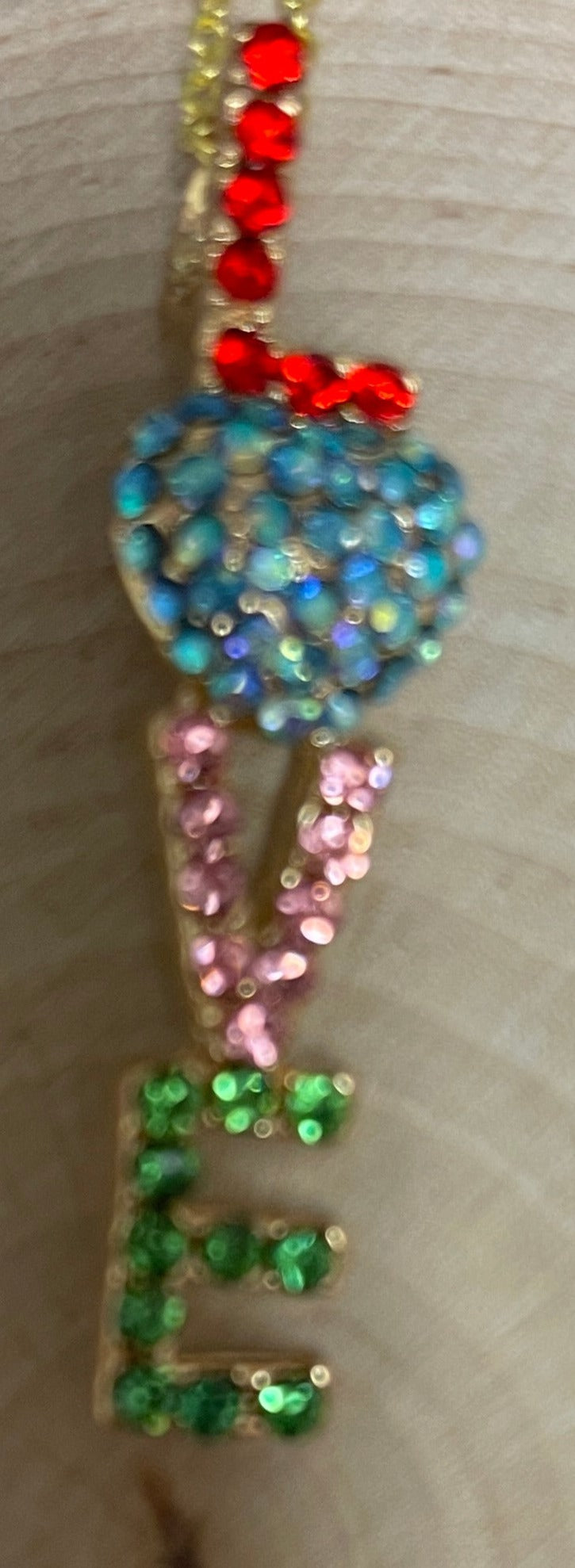 LOVE Rhinestone Pendant on a Gold chain NecklacePink tiful of LOVE