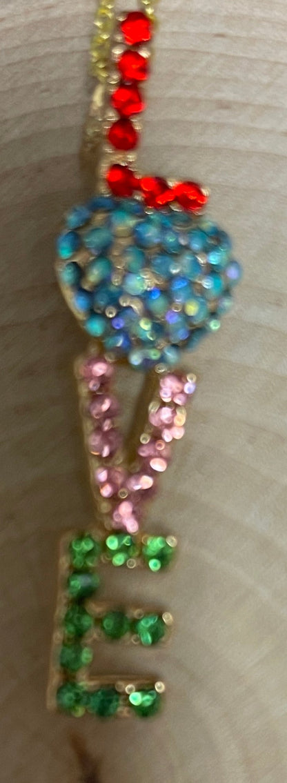 LOVE Rhinestone Pendant on a Gold chain NecklacePink tiful of LOVE
