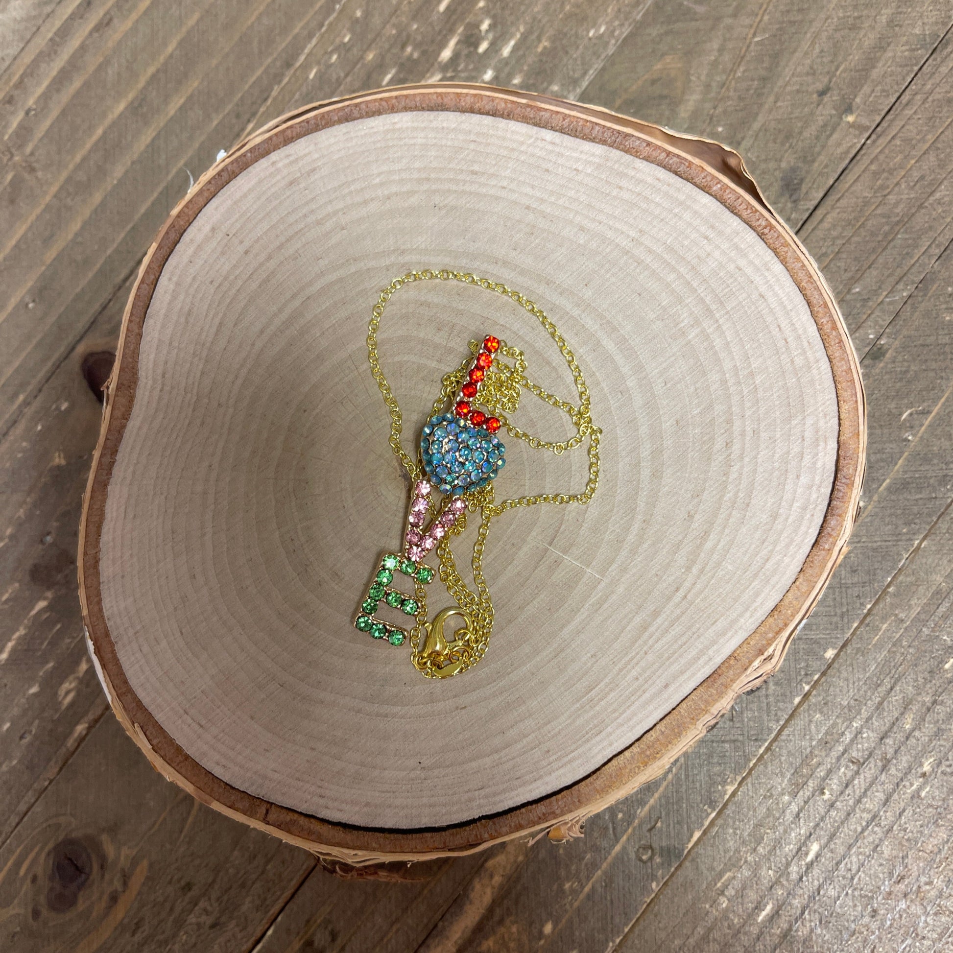 LOVE Rhinestone Pendant on a Gold chain NecklacePink tiful of LOVE