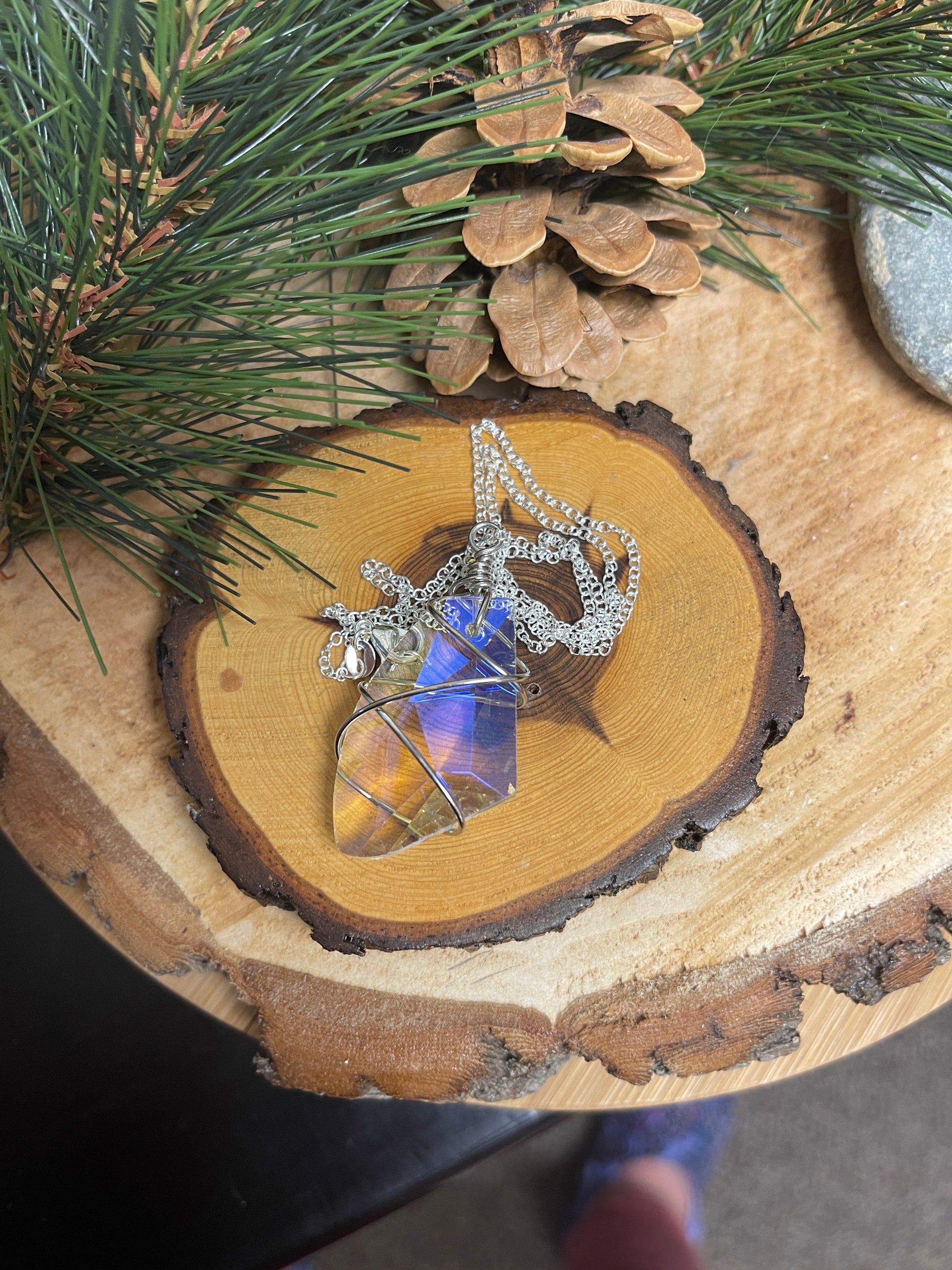 Wire Wrapped Crystal Pendant on a Silver chain NecklacePink tiful of LOVE