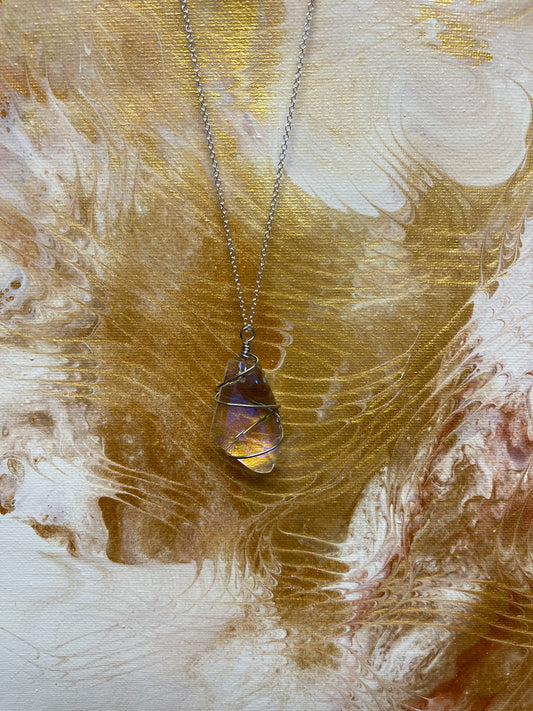 Wire Wrapped Crystal Pendant on a Silver chain NecklacePink tiful of LOVE