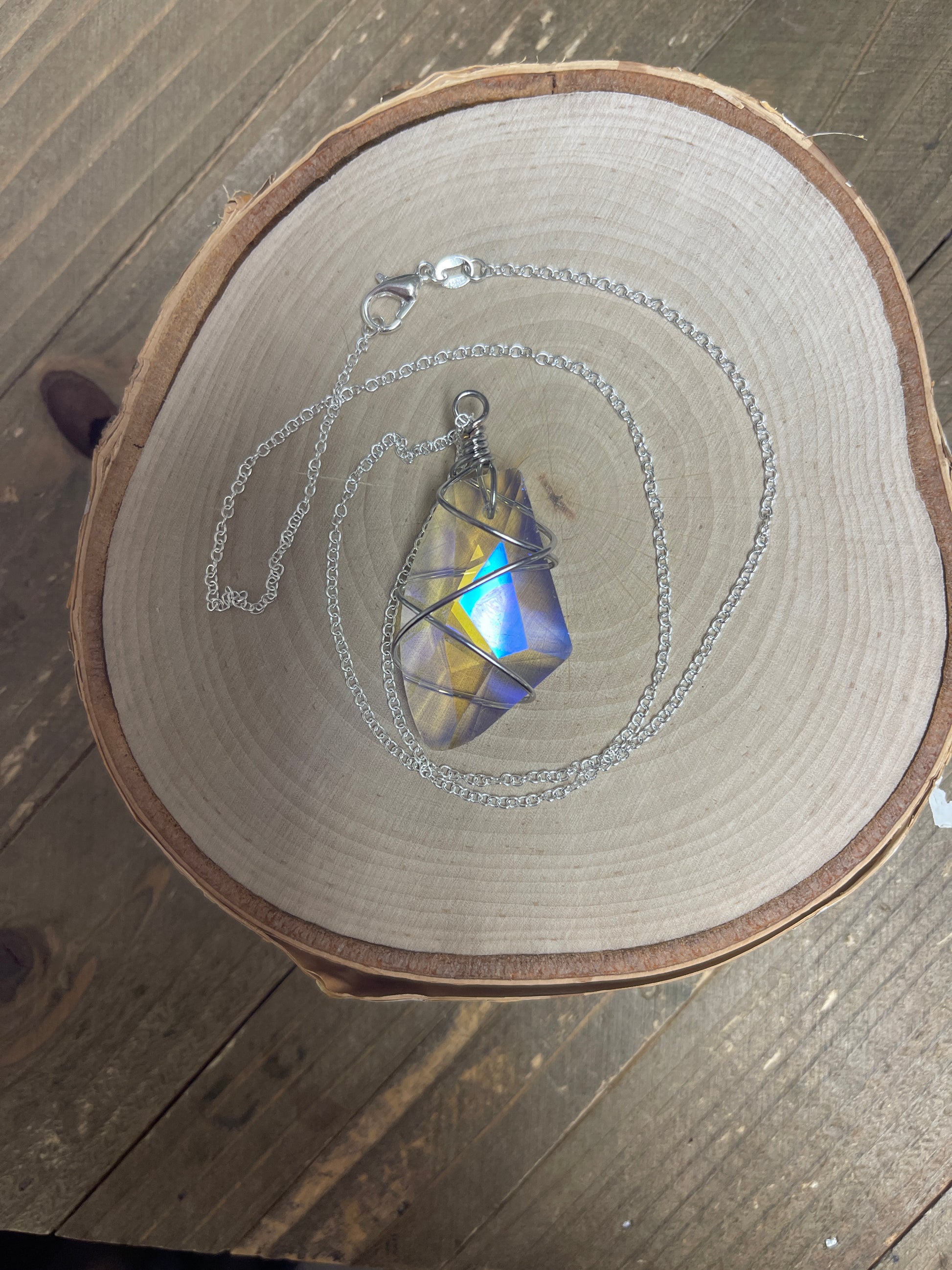 Wire Wrapped Crystal Pendant on a Silver chain NecklacePink tiful of LOVE