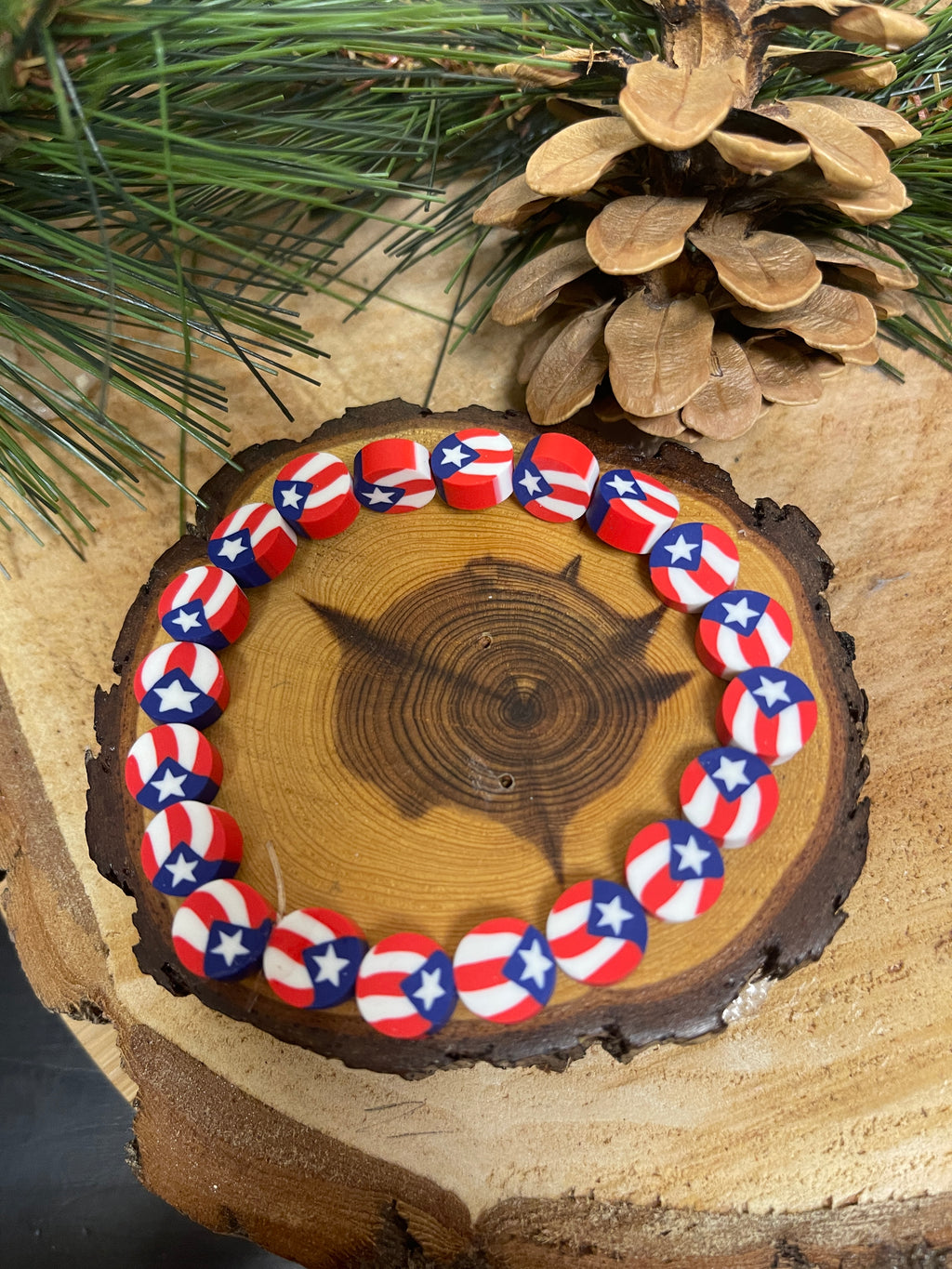 American Flag Clay Beaded Elastic/Stretch Bracelet