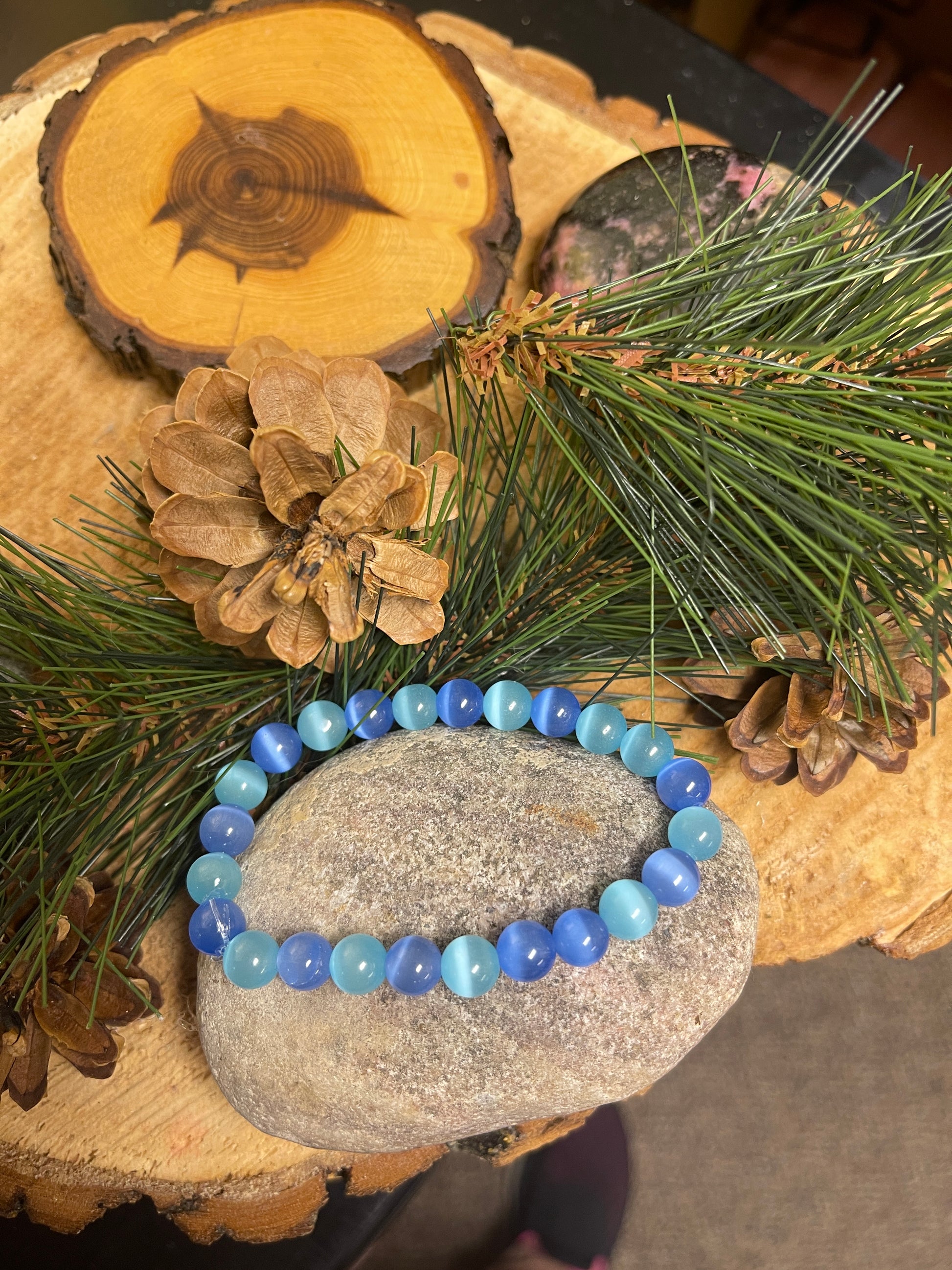 Blue Multi Cat's Eye Glass Beaded Elastic/Stretch BraceletPink tiful of LOVE