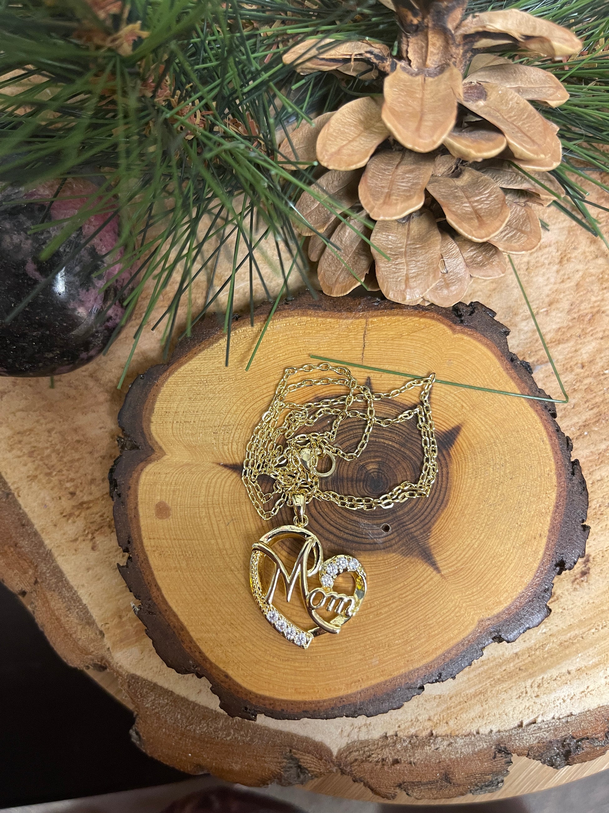 Mother's Day Pendant on a  Gold chain NecklacePink tiful of LOVE
