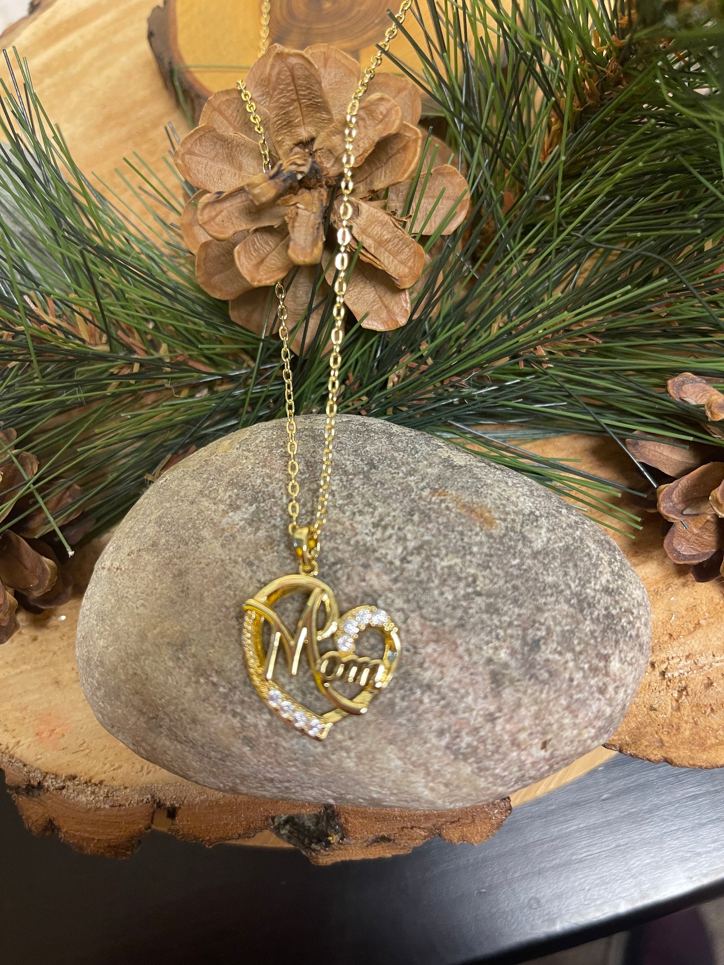 Mother's Day Pendant on a  Gold chain NecklacePink tiful of LOVE