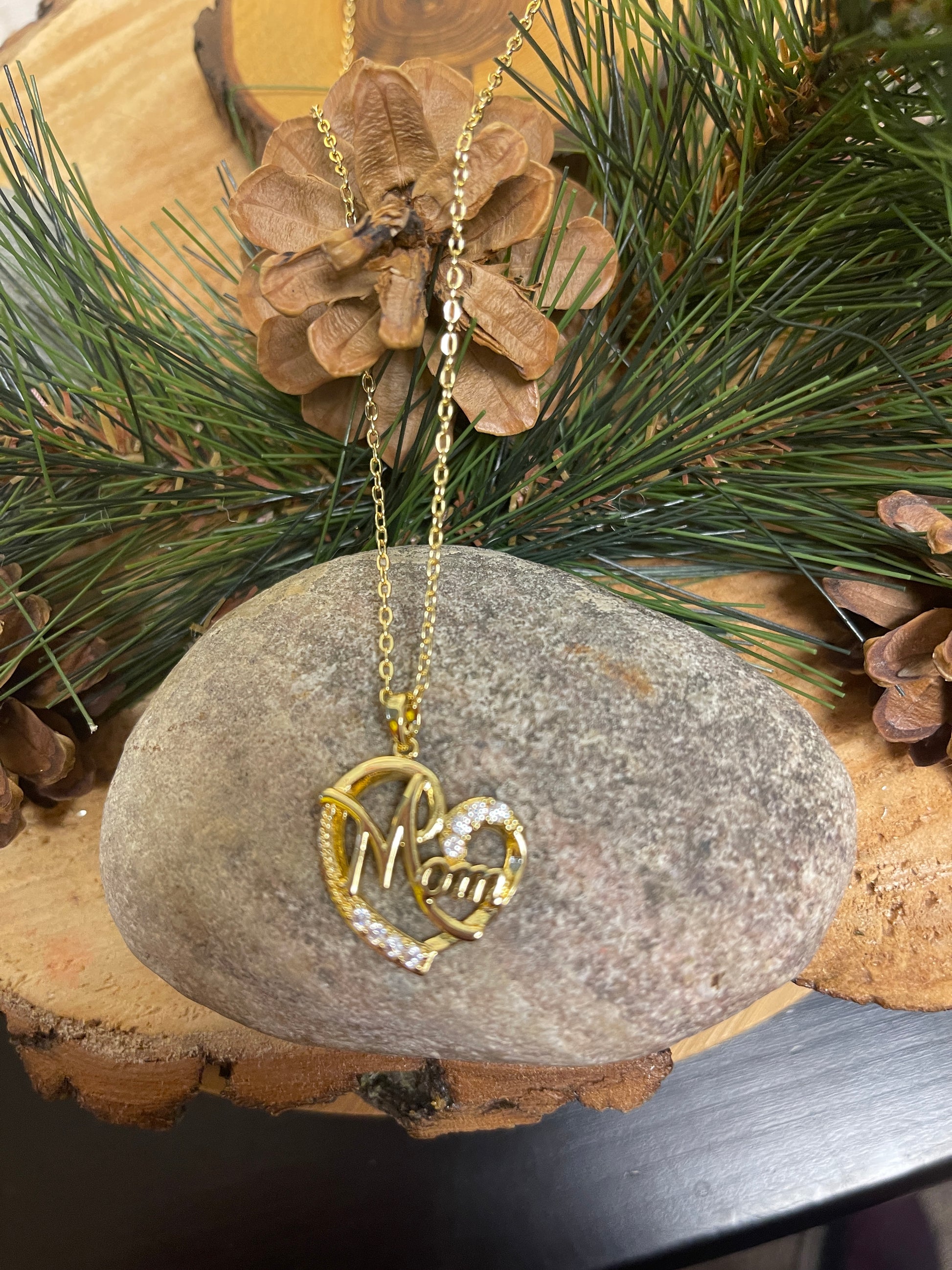 Mother's Day Pendant on a  Gold chain NecklacePink tiful of LOVE
