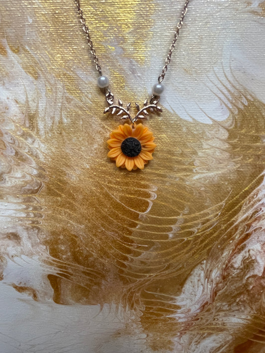 Sunflower Pendant on a Gold chain NecklacePink tiful of LOVE