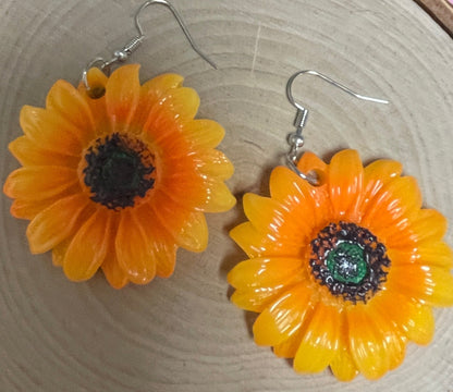 Big Bold Resin Sunflower Wire Earrings--A ray of SunshinePink tiful of LOVE