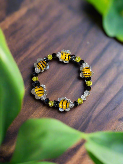 Glass Bee  beaded Stretch braceletPink tiful of LOVE