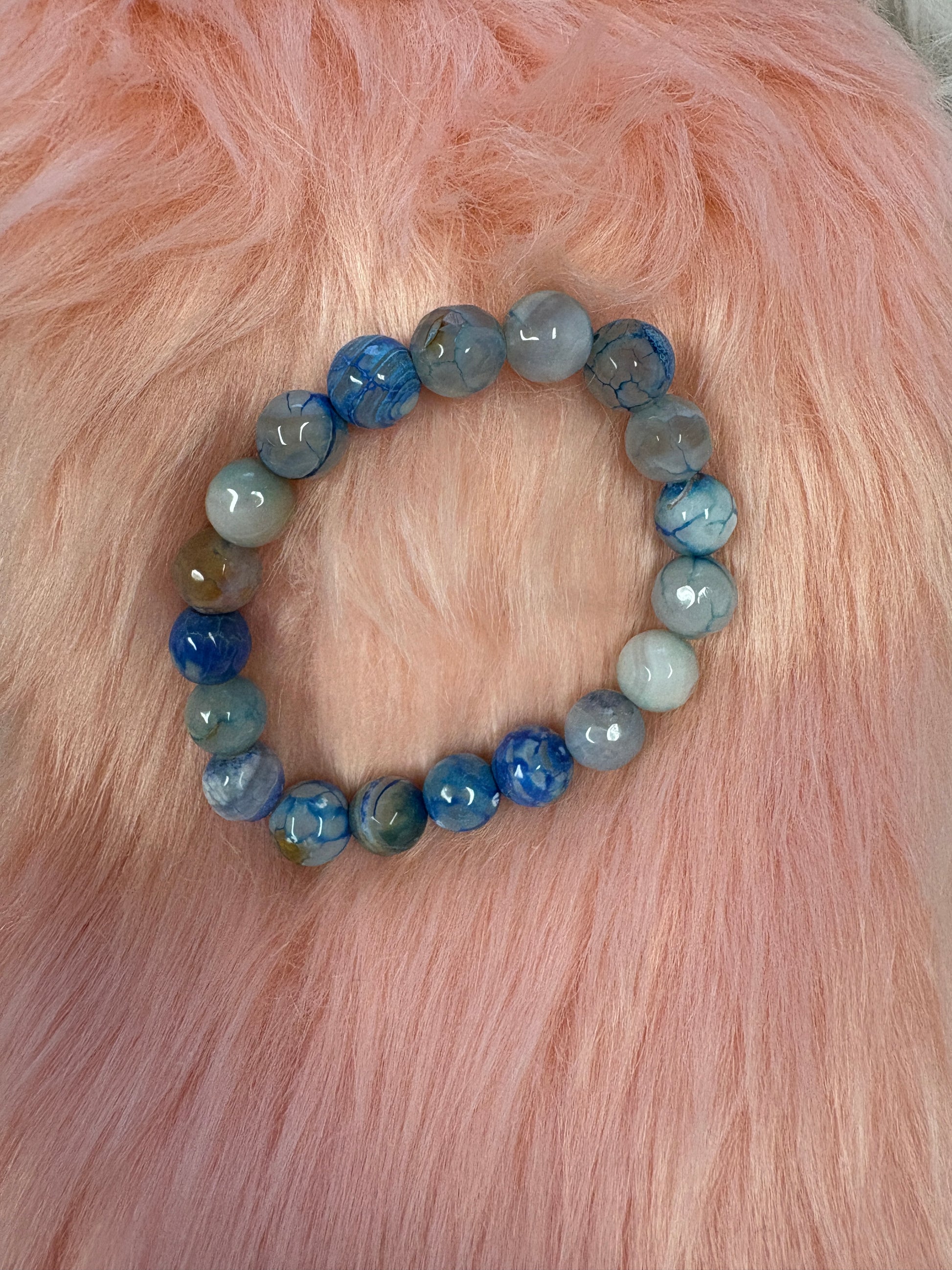 Blue Dyed Round Agate Beaded Elastic/Stretch Bracelet (Copy)Pink tiful of LOVE