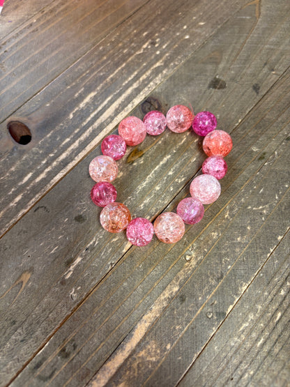 Pink Crackle Coated beaded Stretch braceletPink tiful of LOVE