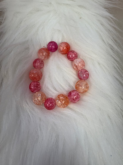Pink Crackle Coated beaded Stretch braceletPink tiful of LOVE
