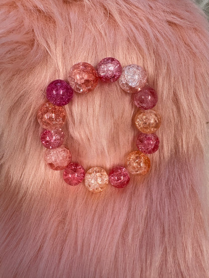Pink Crackle Coated beaded Stretch braceletPink tiful of LOVE