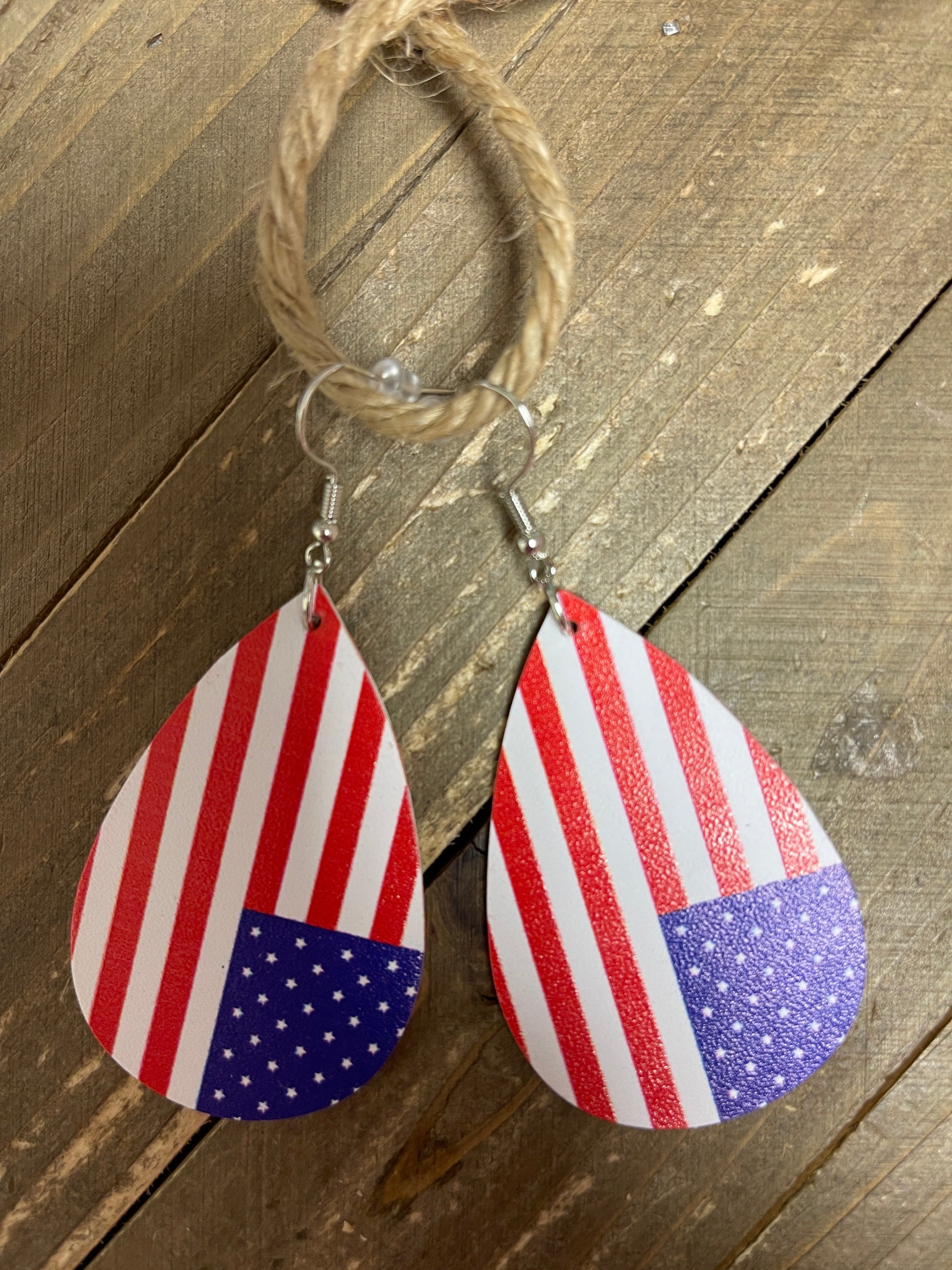 Independence Day  Faux Leather Teardrop wire earringsPink tiful of LOVE