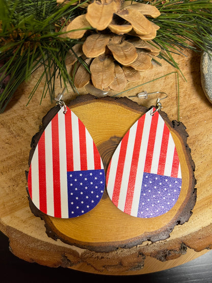 Independence Day  Faux Leather Teardrop wire earrings