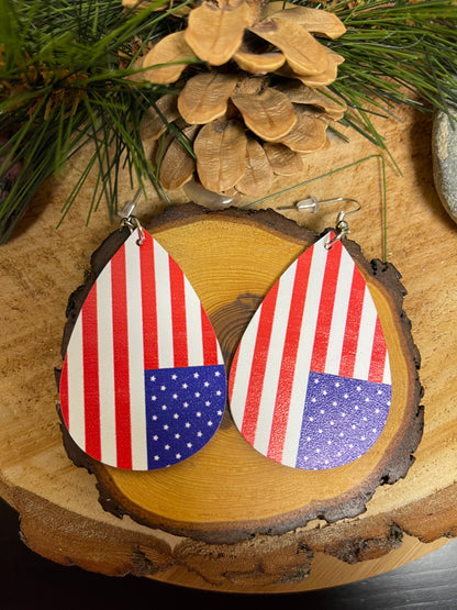 Independence Day  Faux Leather Teardrop wire earringsPink tiful of LOVE