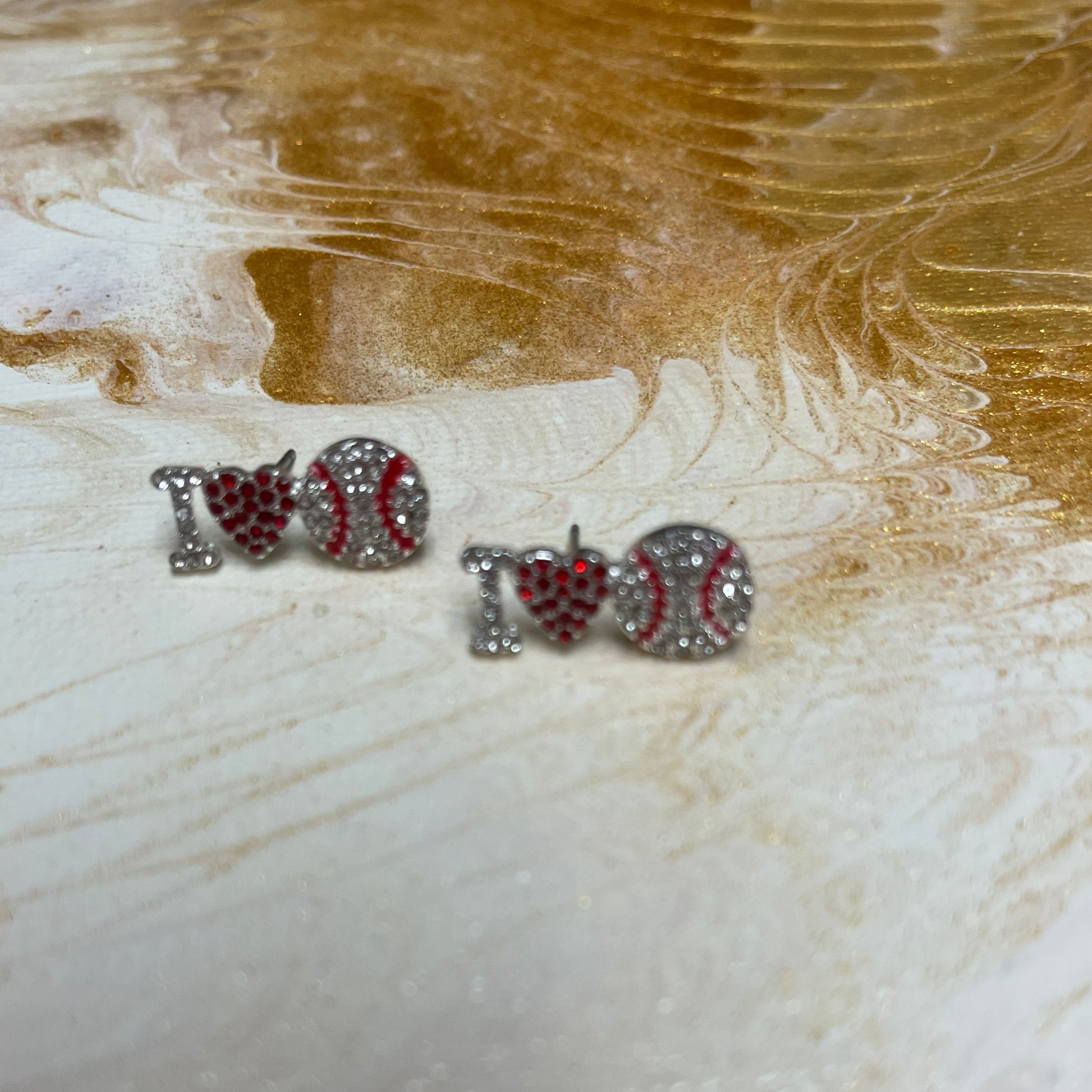 I &quot;Heart&quot; Baseball Stud EarringsPink tiful of LOVE