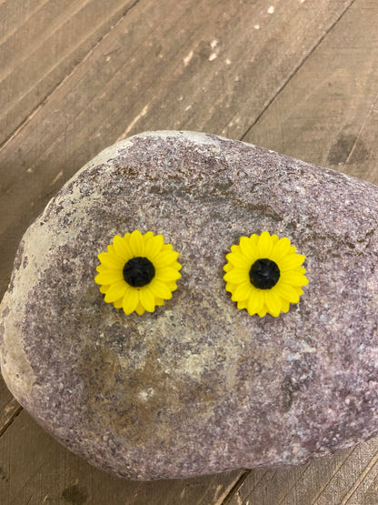 Tiny Sunflower Post Earrings – Bright Yellow Resin Floral Studs