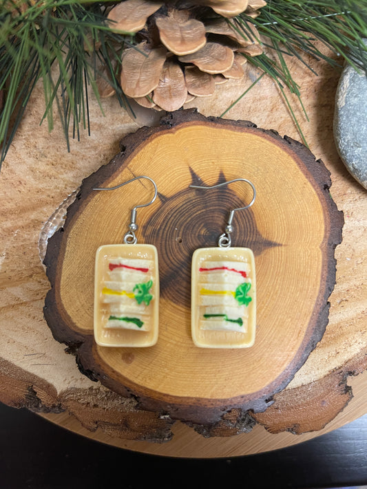 Food Wire Earrings-plate of sandwiches; wear your food on your earsPink tiful of LOVE