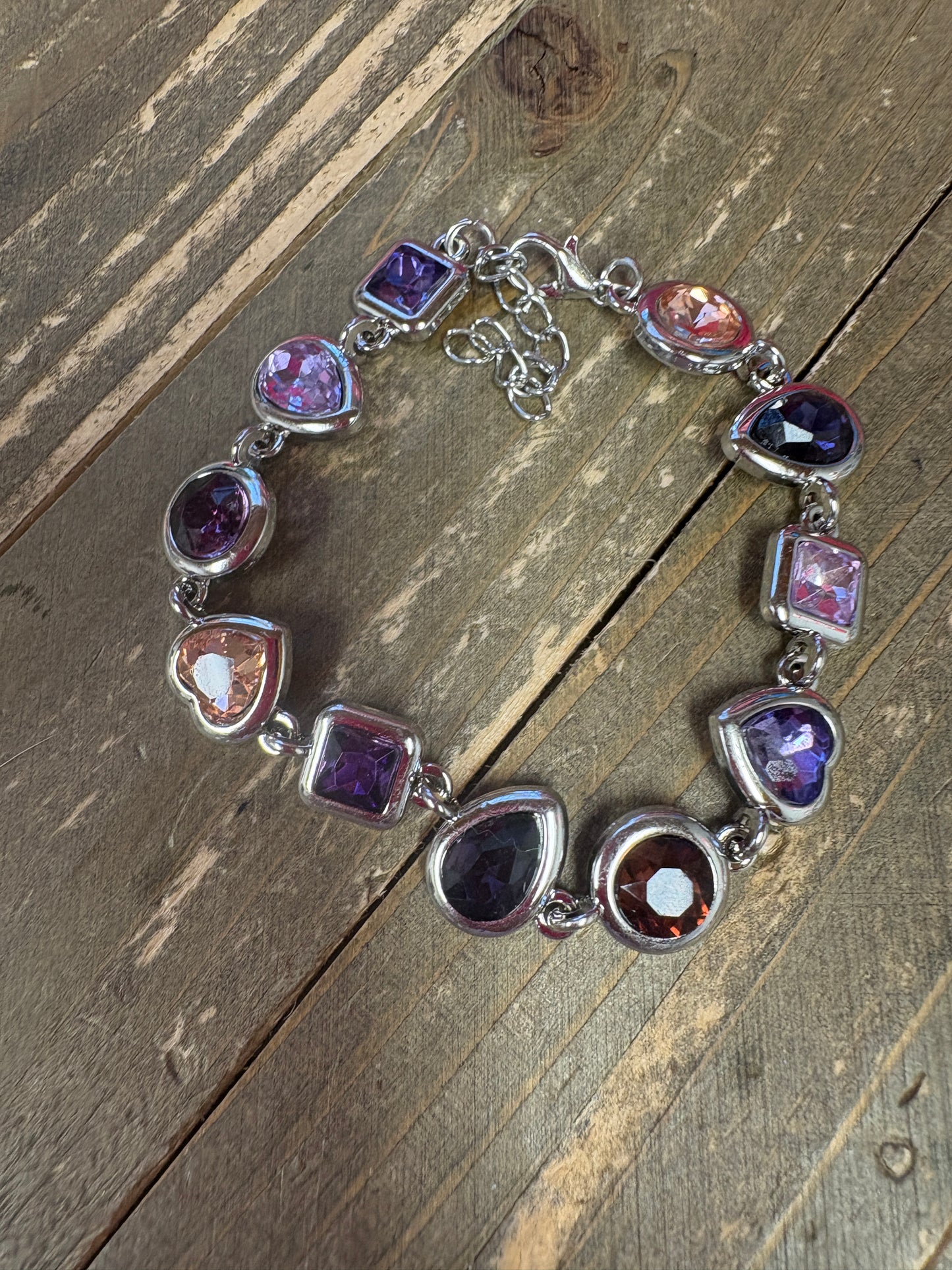 Silver Enamel Multi Color and Shapes Gem Bracelet