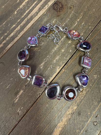 Silver Enamel Multi Color and Shapes Gem Bracelet