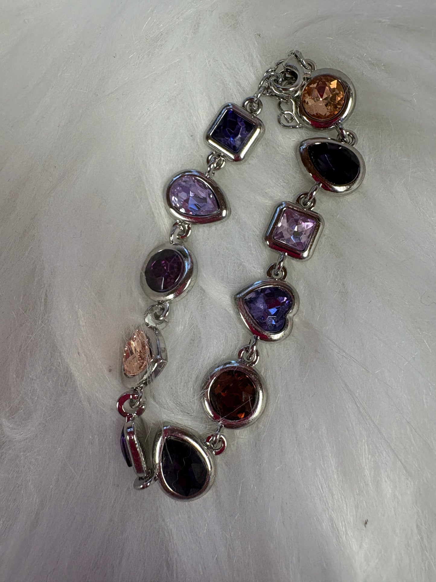 Silver Enamel Multi Color and Shapes Gem Bracelet