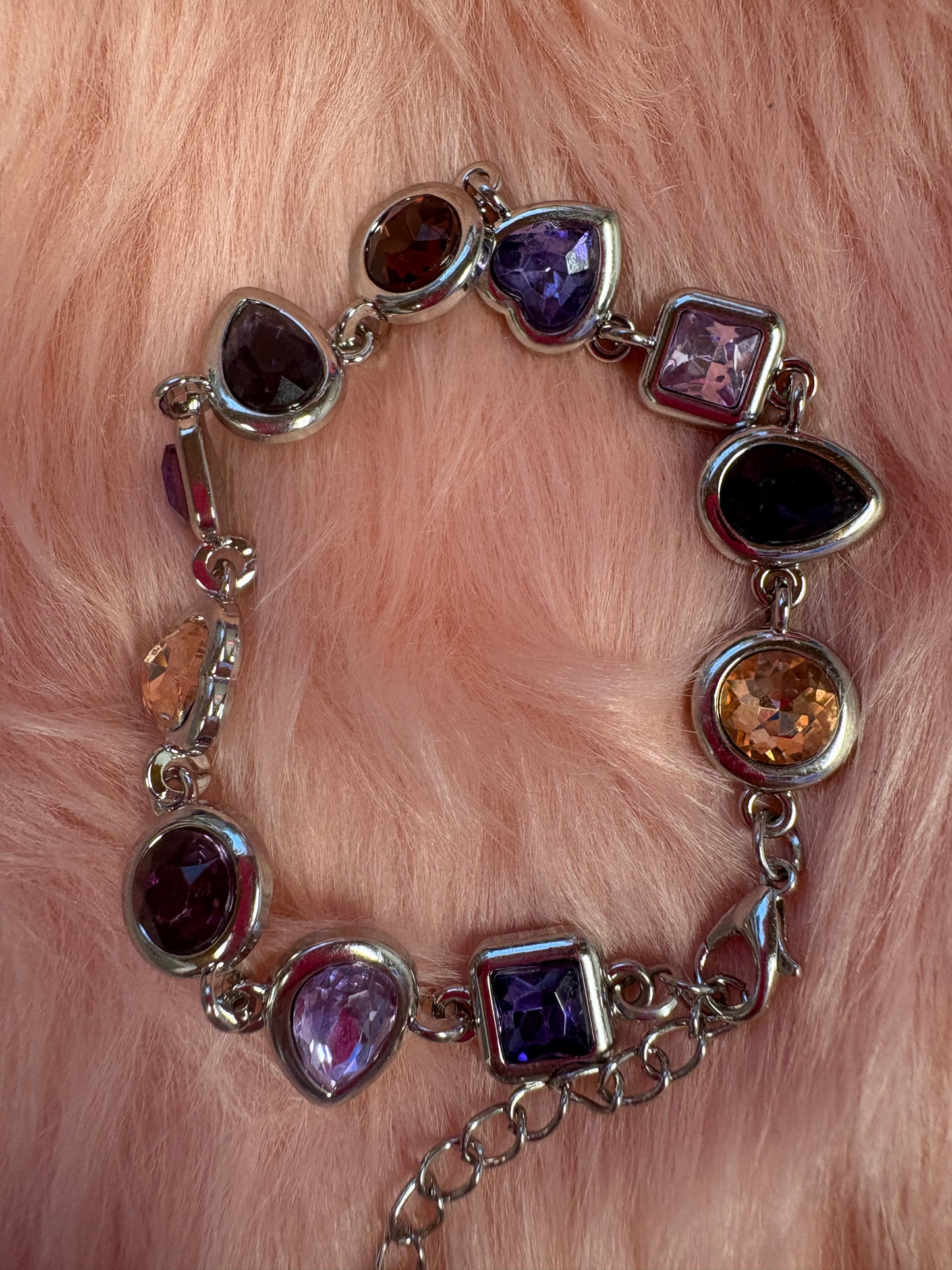 Silver Enamel Multi Color and Shapes Gem Bracelet