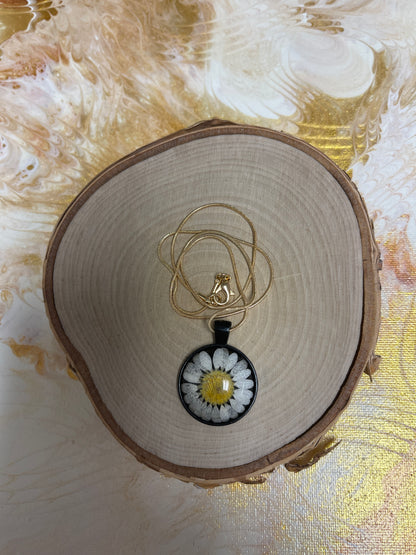 Flower Cabochon Round  Pendant on a Gold Chain NecklacePink tiful of LOVE