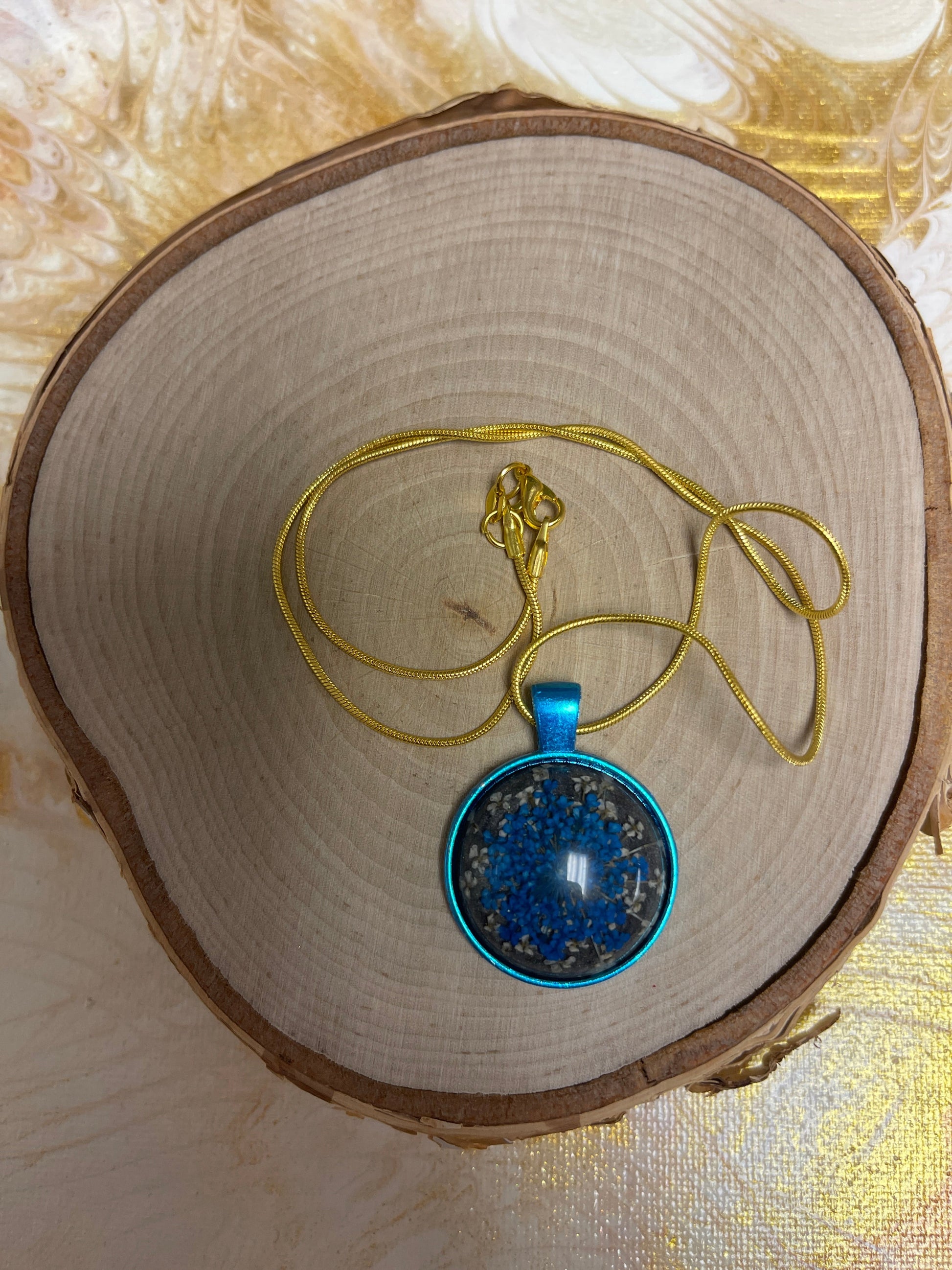Flower Cabochon Round  Pendant on a Gold Chain NecklacePink tiful of LOVE