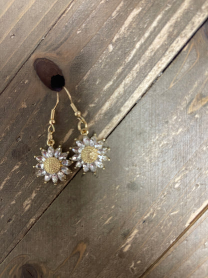 Rhinestone Daisy Charm Wire earrings