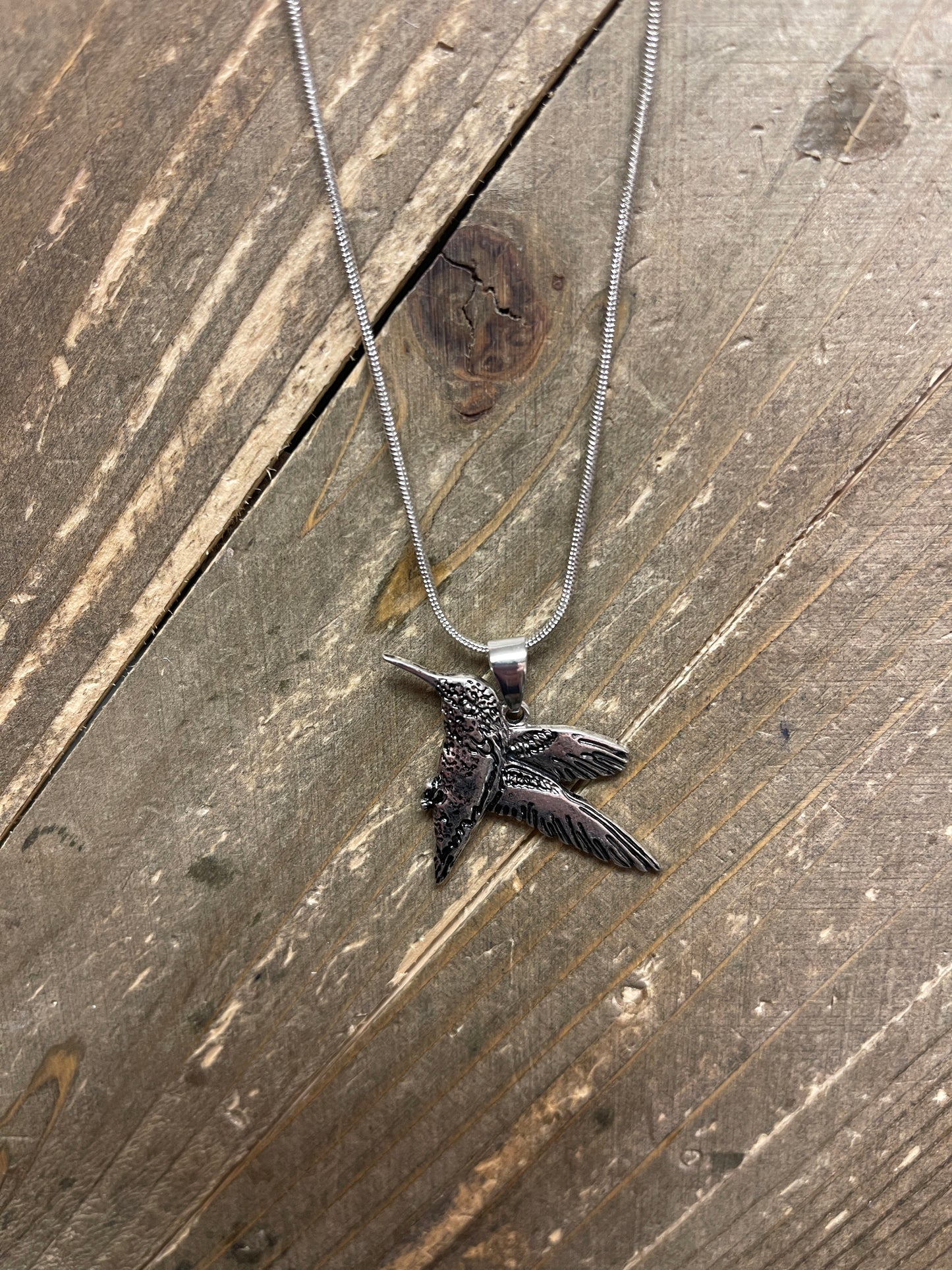 Hummingbird Pendant on a  Silver chain Necklace