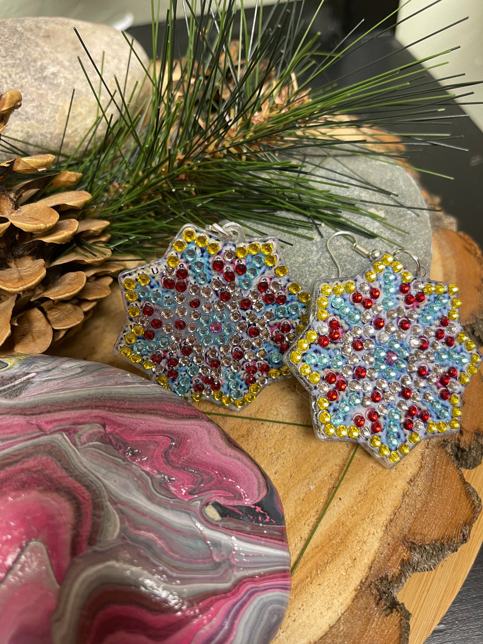 Sparkly Diamond Painting Earrings; Star Shaped Dangle Earrings; Unique and Fun Star Shaped EarringsPink tiful of LOVE