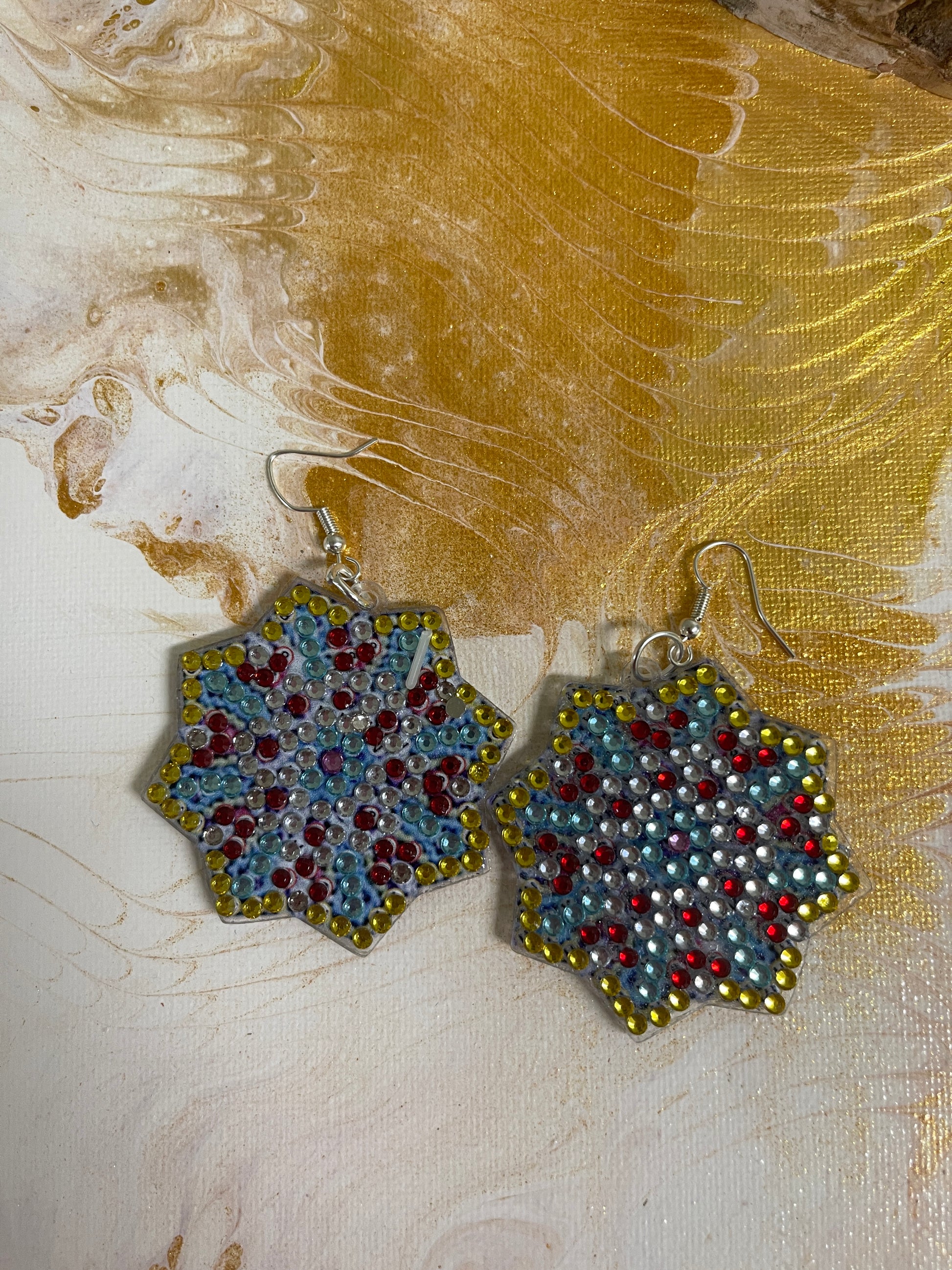 Sparkly Diamond Painting Earrings; Star Shaped Dangle Earrings; Unique and Fun Star Shaped EarringsPink tiful of LOVE