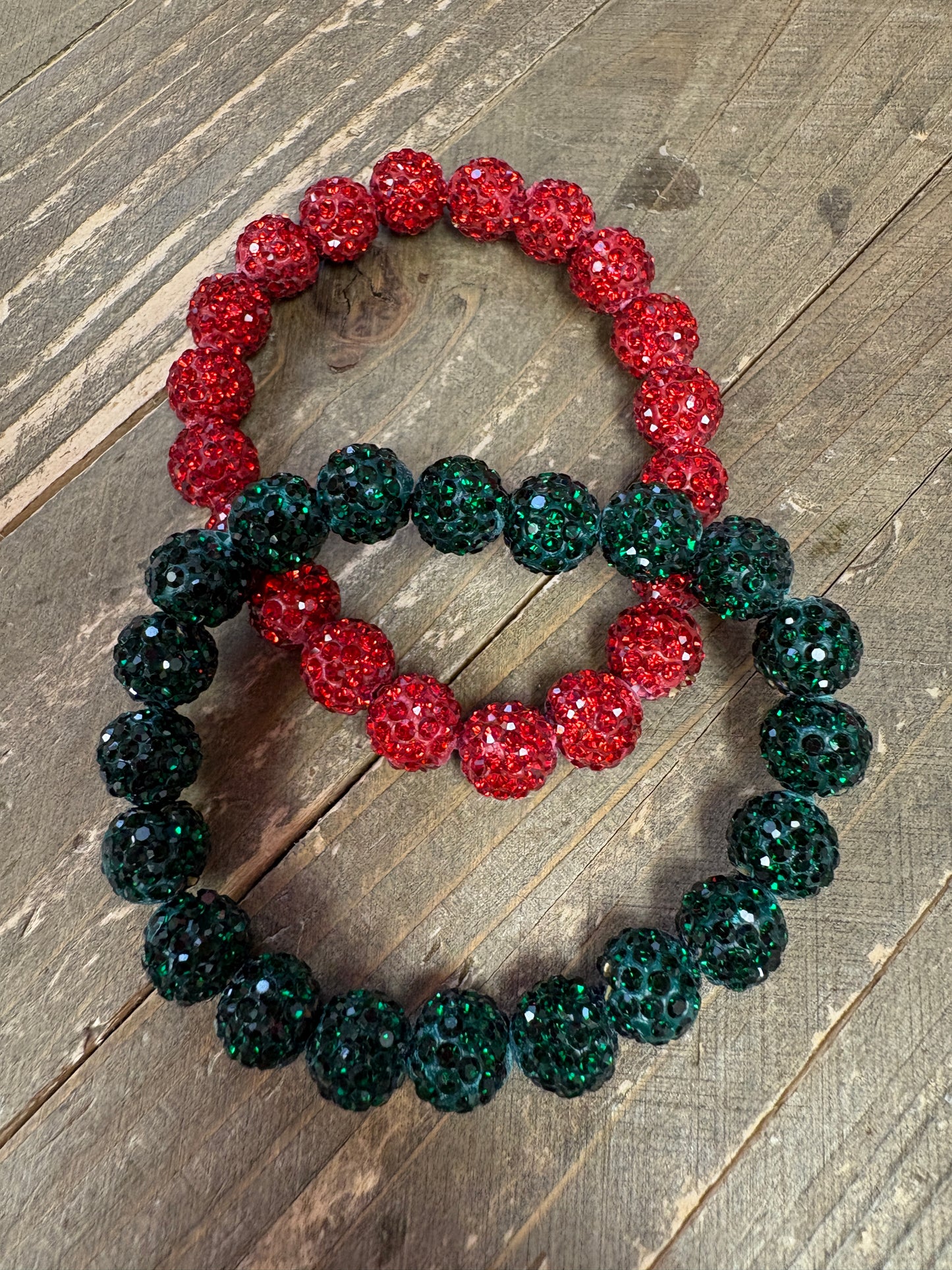 Red and Green Bling Beaded Bracelet Set