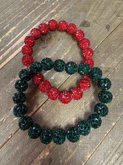Red and Green Bling Beaded Bracelet Set