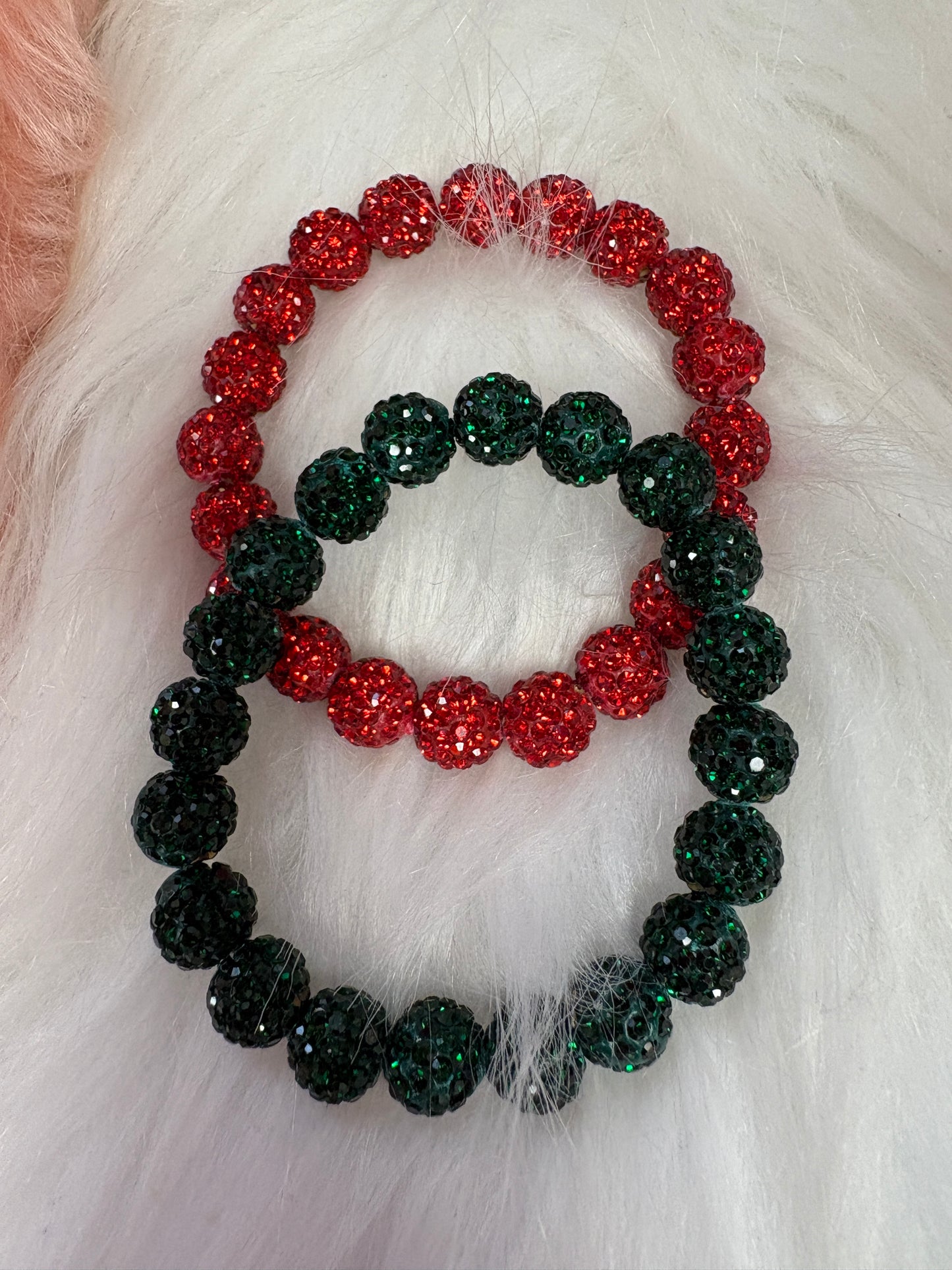Red and Green Bling Beaded Bracelet Set