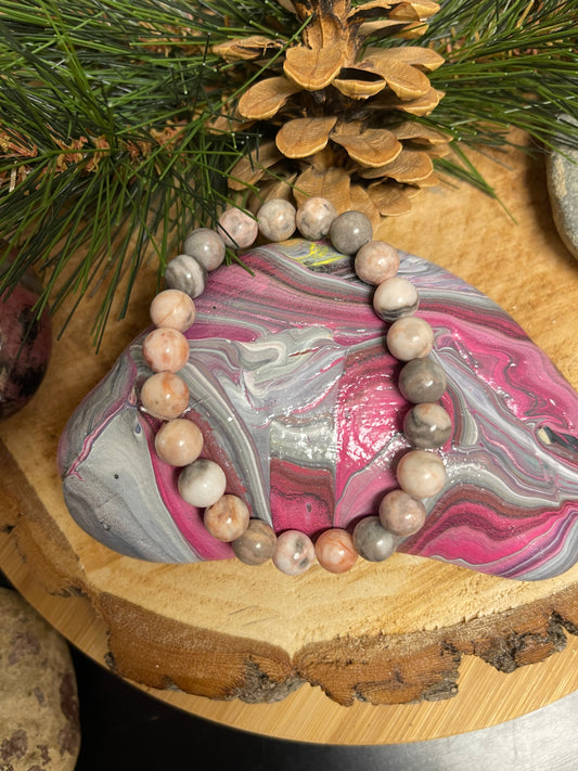 Zebra Jasper gemstone beaded Stretch braceletPink tiful of LOVE