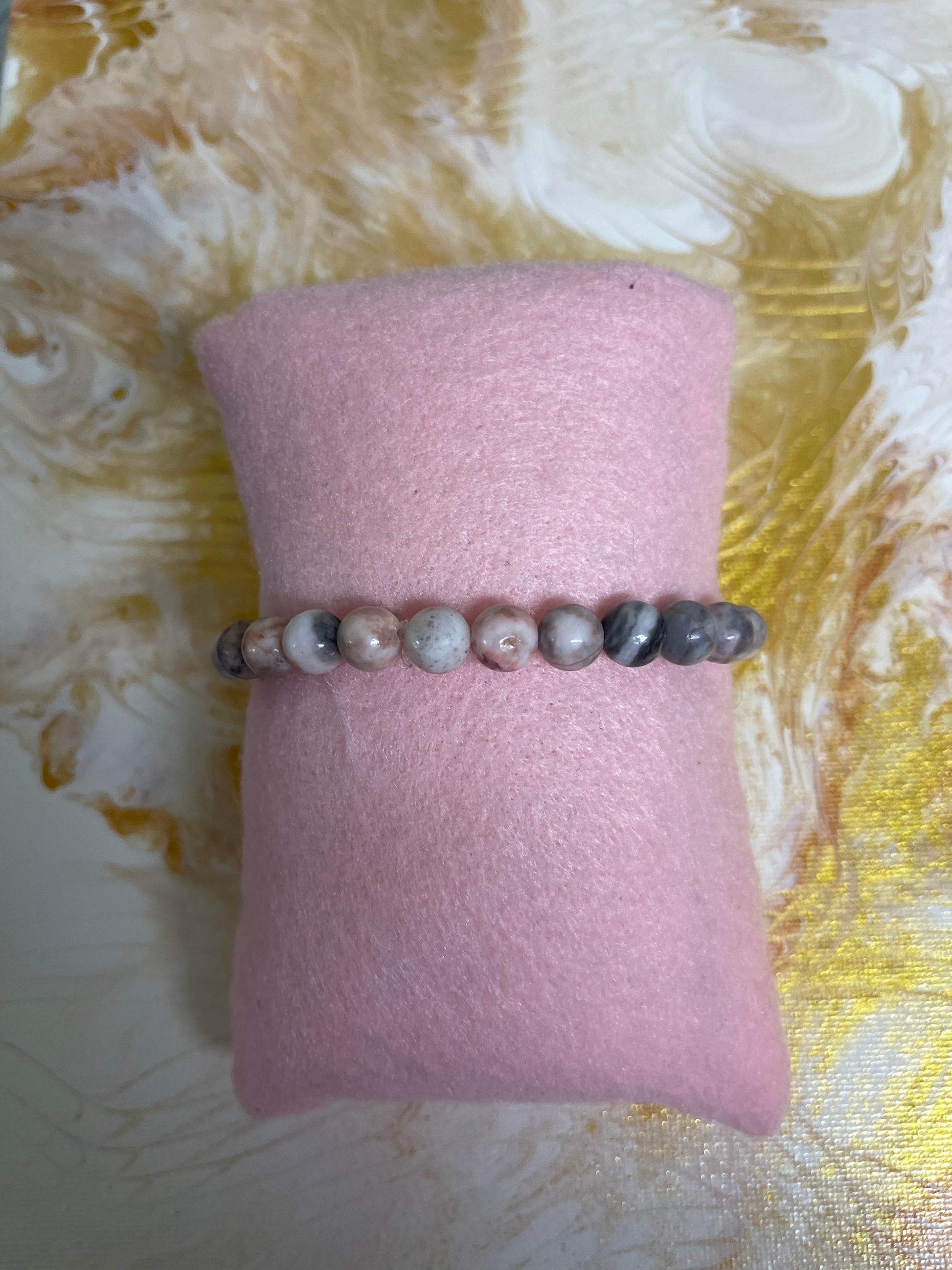 Zebra Jasper gemstone beaded Stretch braceletPink tiful of LOVE