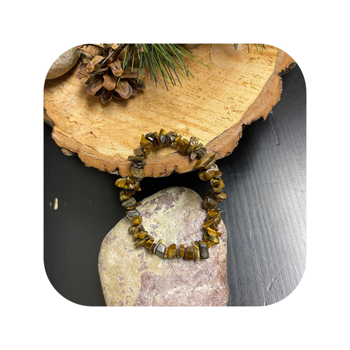 Gold Tiger Eye chip gemstone beaded Stretch braceletPink tiful of LOVE